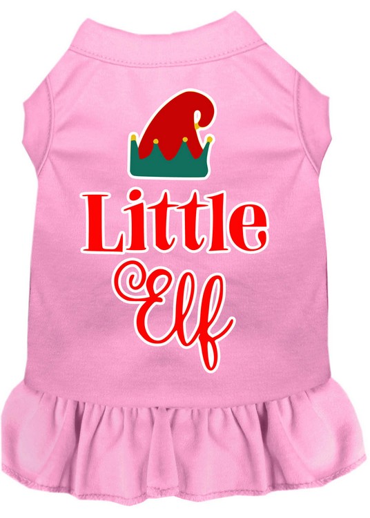 Little Elf Screen Print Dog Dress Light Pink XS